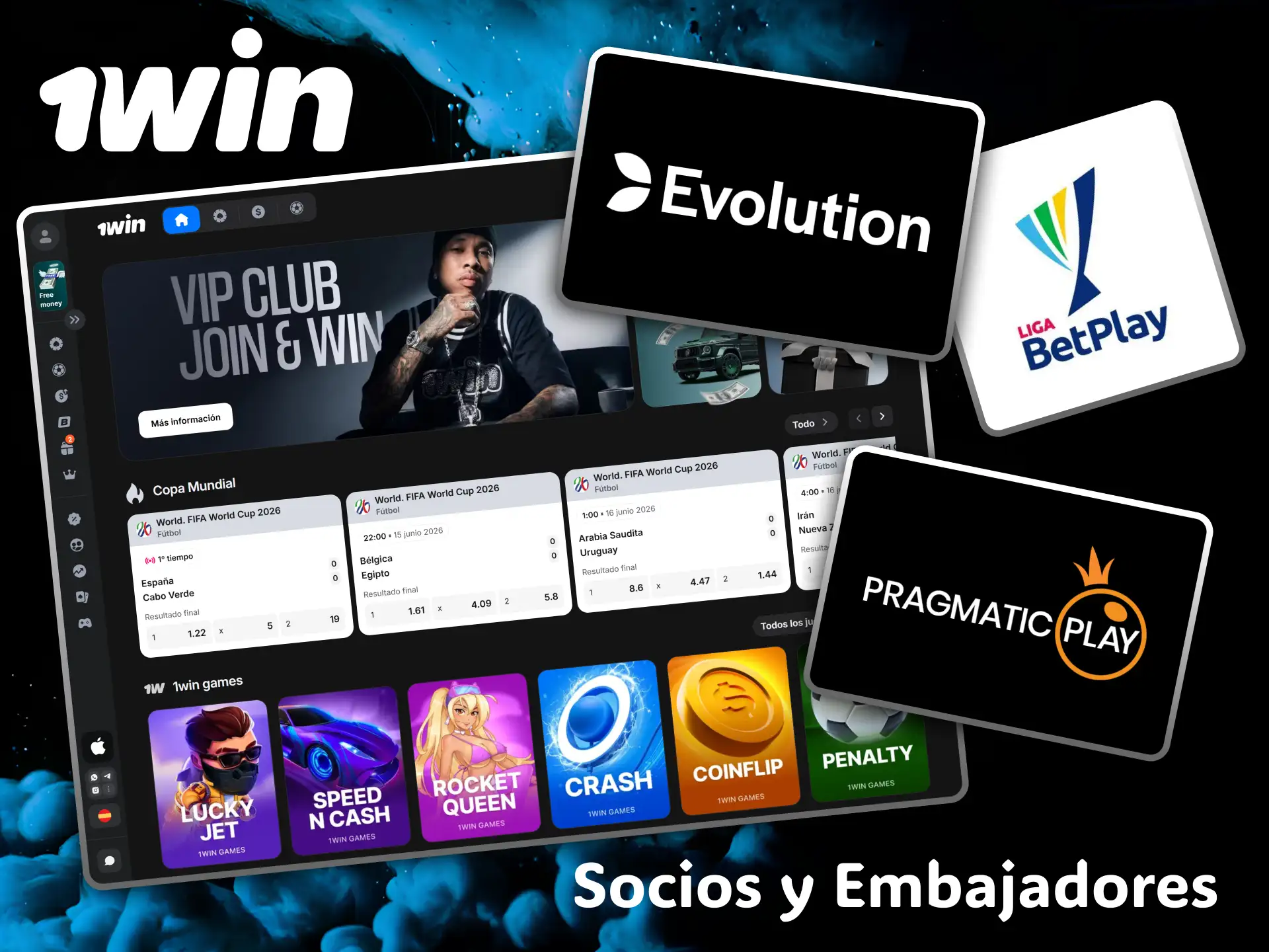 Descubre los prestigiosos socios comerciales y reconocidos embajadores globales que confían en 1win.