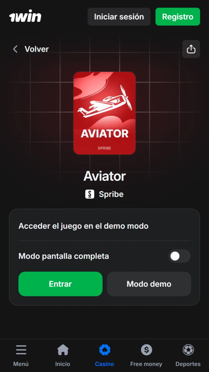 Disfruta del juego Aviator en el modo demo o real dentro del casino 1win.