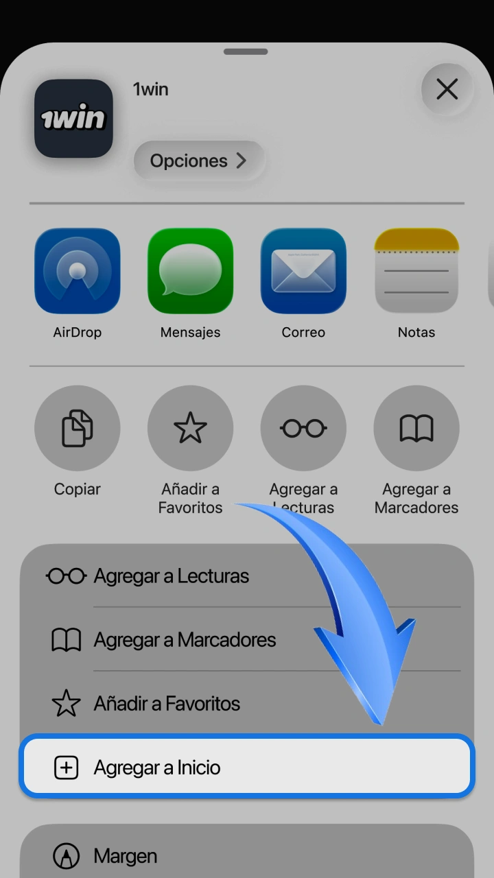 Selecciona la opción para agregar el acceso rápido de 1win y disfrutar de Balloon.