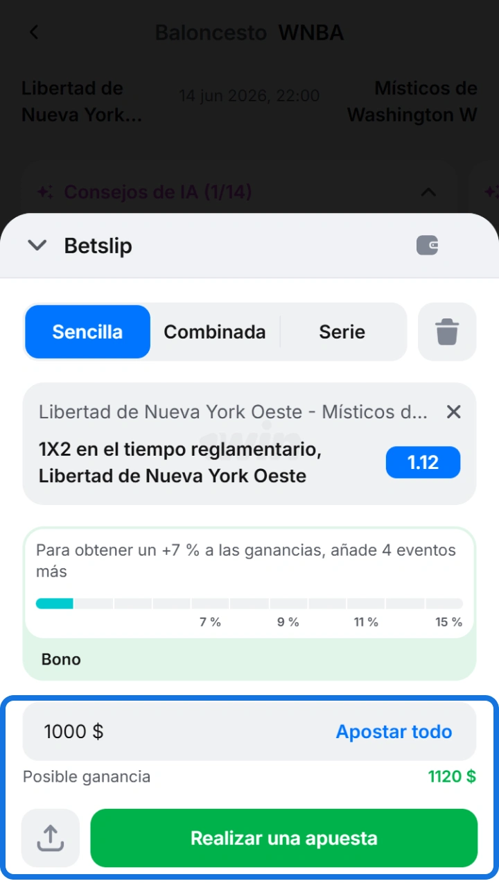 Ingresa el monto de tu jugada y asegura tus ganancias en baloncesto con 1win.