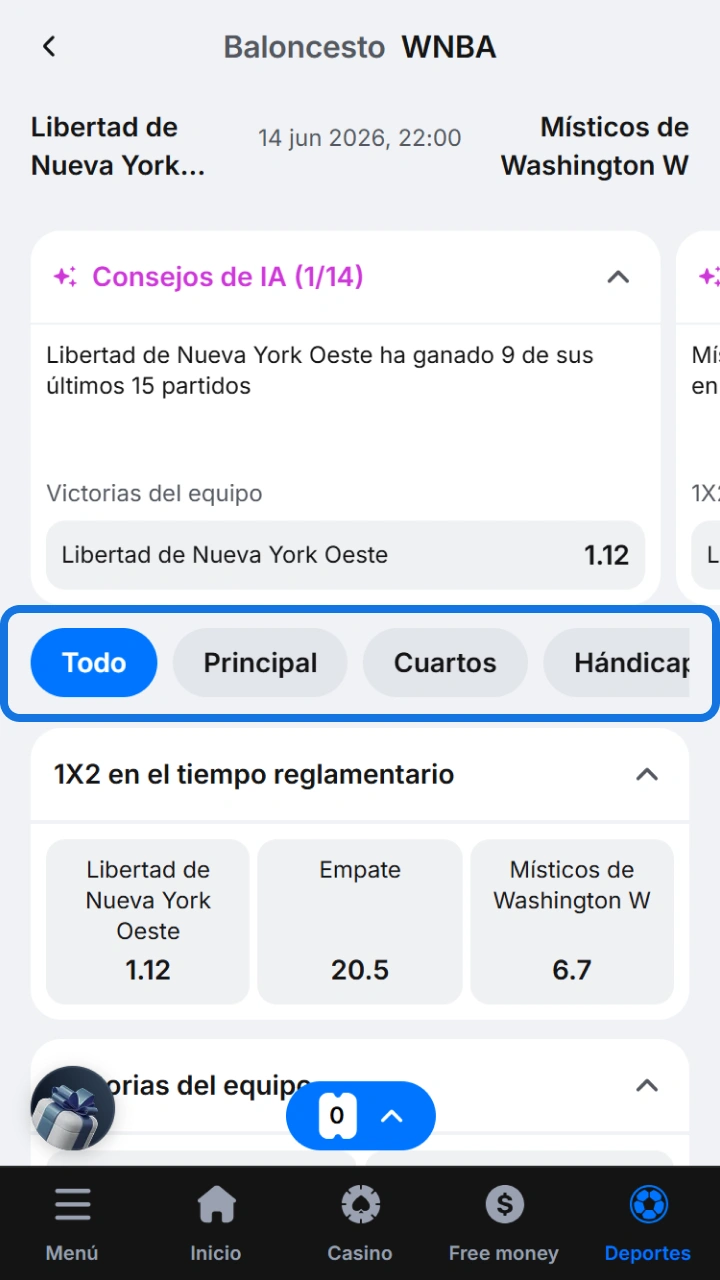 Selecciona el tipo de apuesta de baloncesto que prefieras de forma simple en 1win.