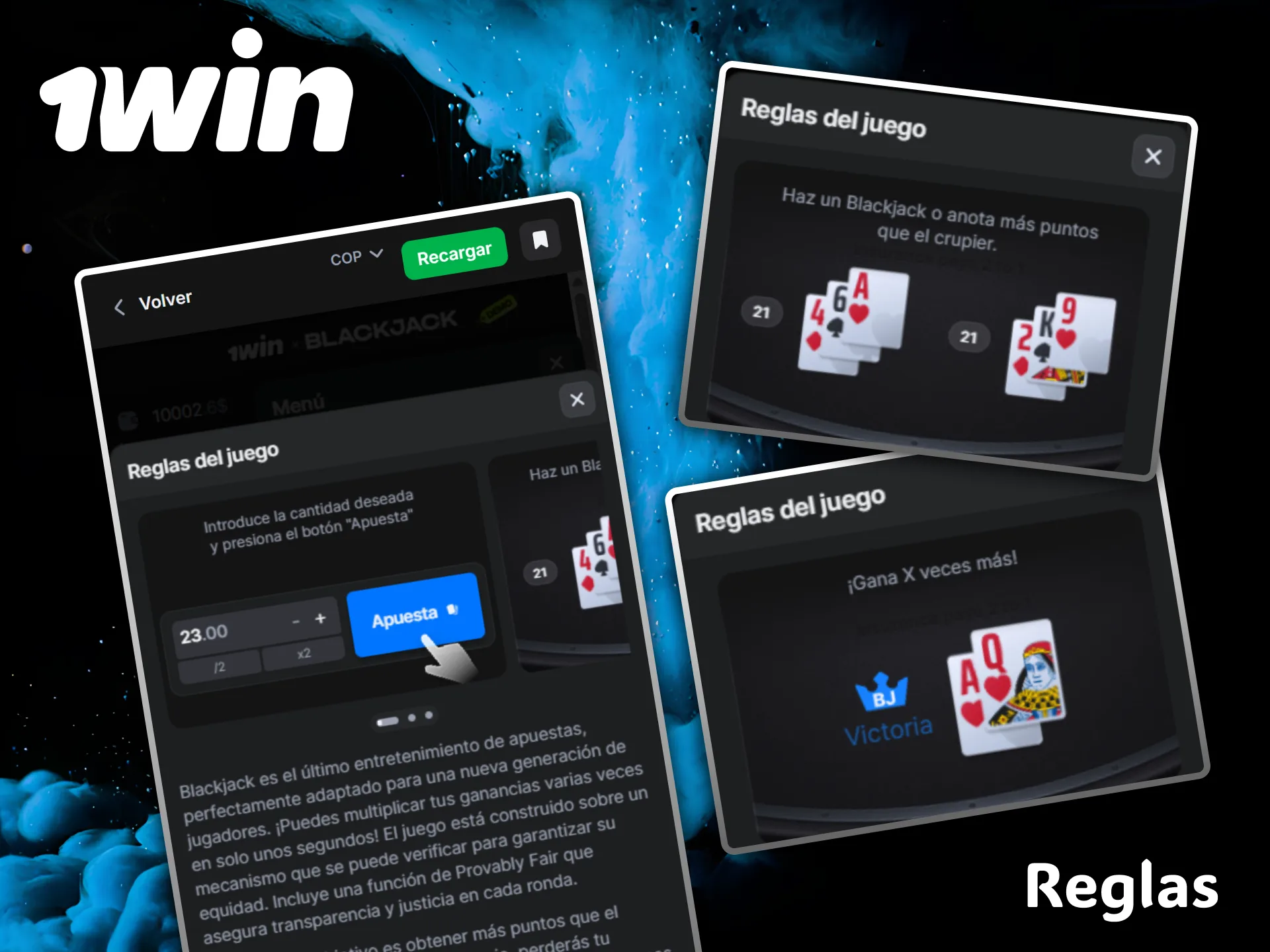 Descarga la optimizada app móvil de 1win para jugar al Blackjack en cualquier lugar.