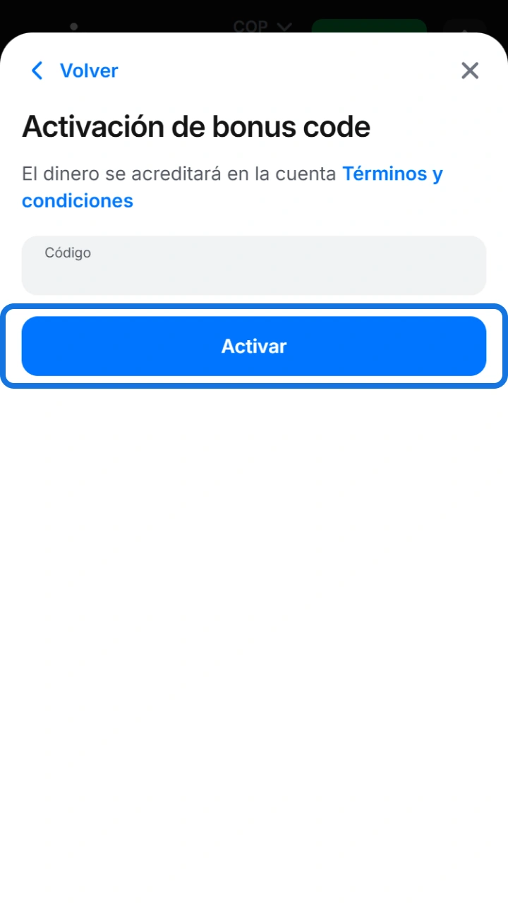 Confirma la activación de tu código de bonificación con un solo clic en 1win.