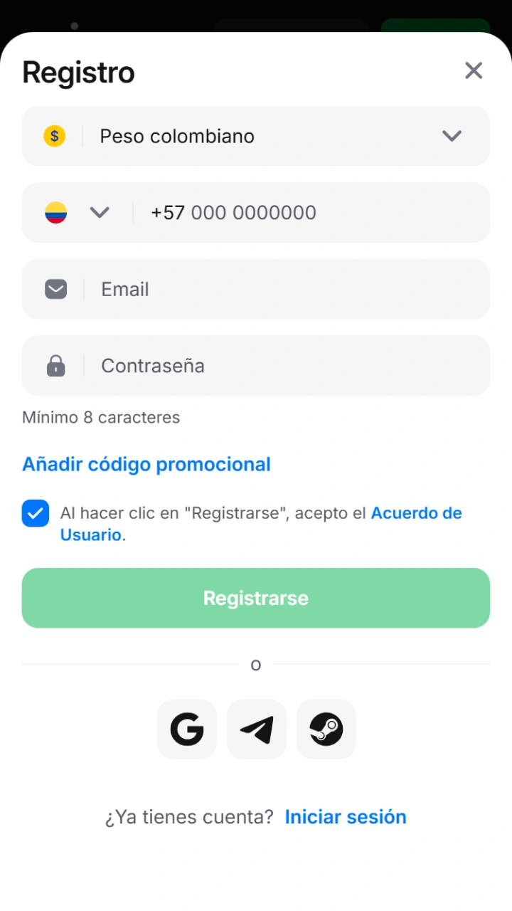 Crea tu cuenta rellenando el formulario rápido para acceder a las promociones de 1win.