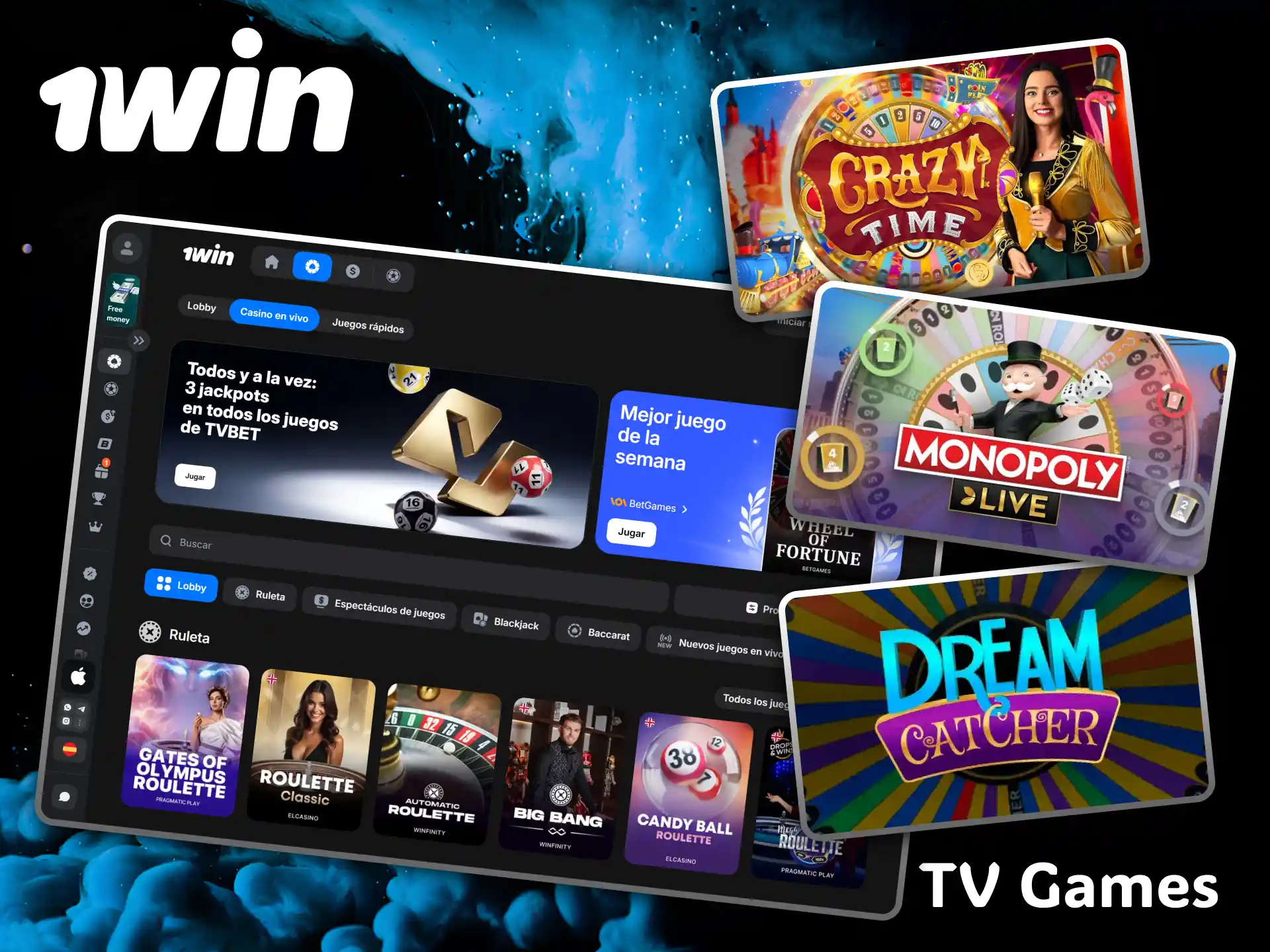 Diviértete con los innovadores y coloridos juegos de TV integrados en el casino 1win.
