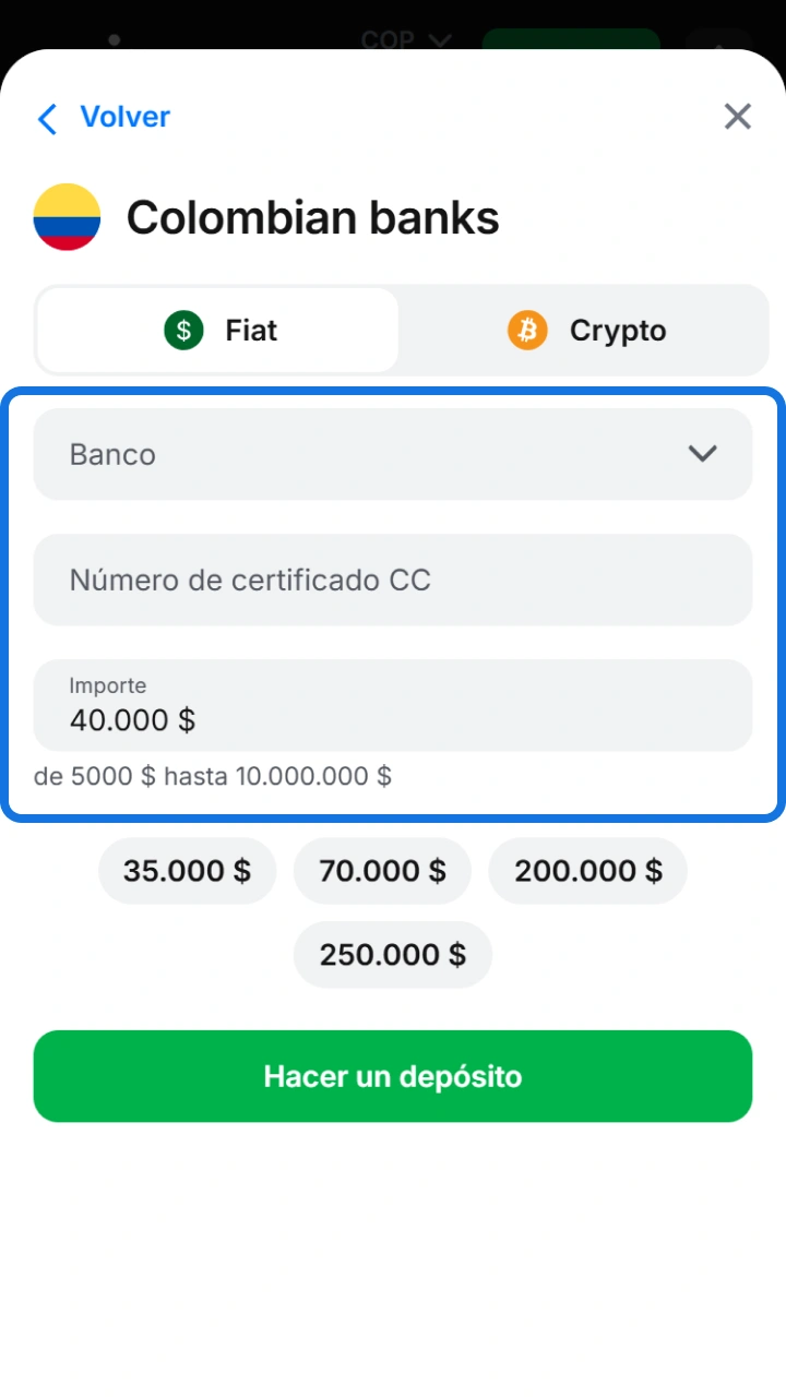 Completa los detalles de tu transferencia bancaria de forma rápida y confiable en 1win.