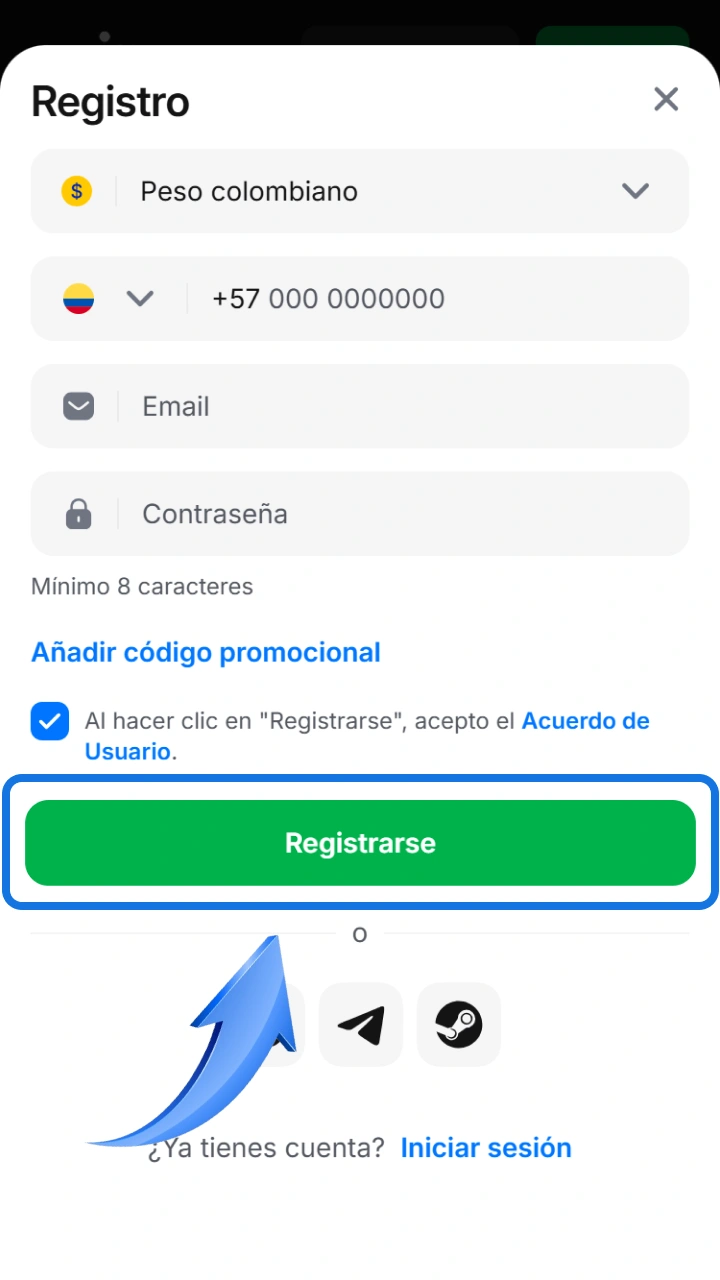 Crea tu cuenta de forma rápida y segura para empezar a ganar en 1win.