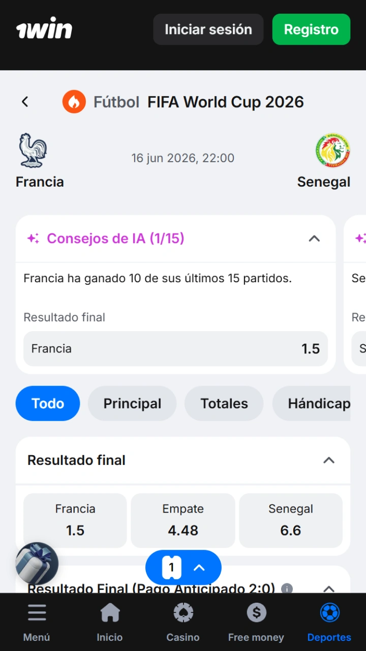 Selecciona un evento deportivo emocionante con las cuotas más competitivas dentro de 1win.