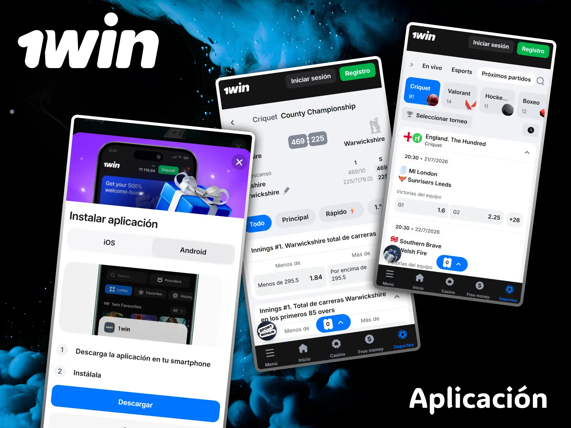 Descarga la aplicación móvil de 1win para apostar al críquet desde cualquier lugar.