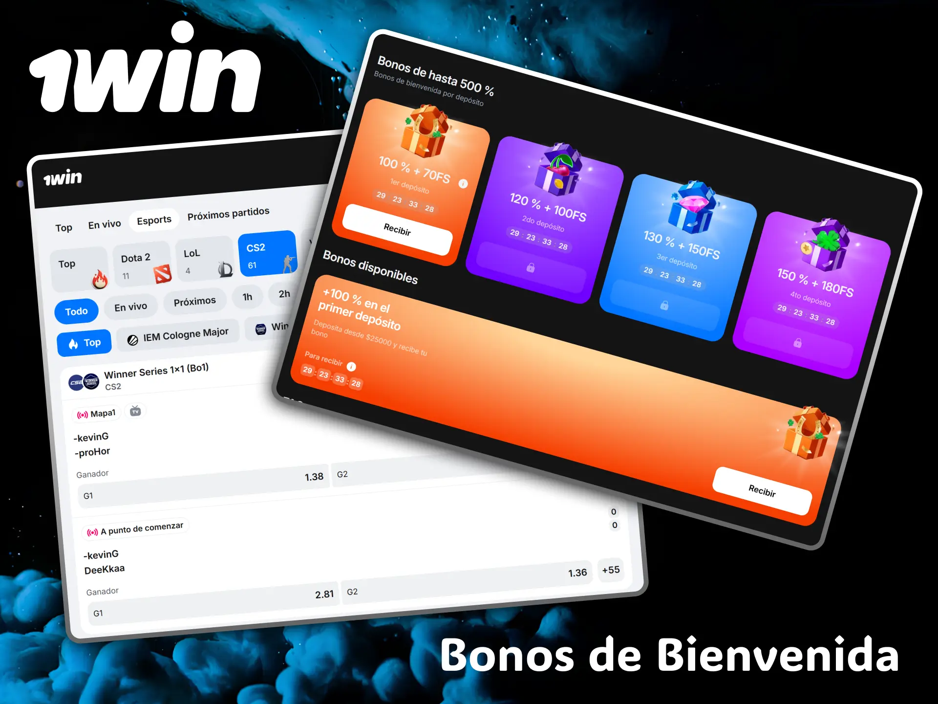 Consigue un generoso bono de bienvenida para tus apuestas de CS2 en la plataforma 1win.