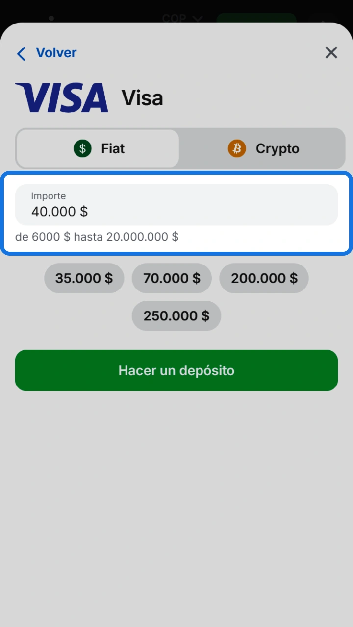 Ingresa el monto que deseas recargar de manera muy simple en 1win.