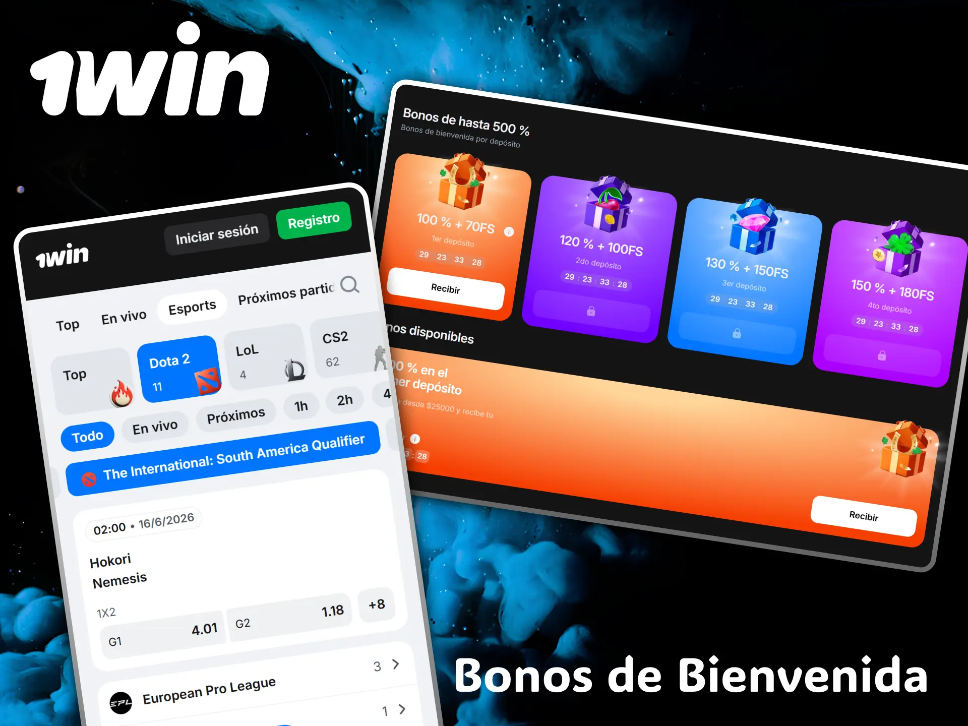 Reclama tu magnífico bono de bienvenida para multiplicar tus apuestas de Dota 2 en 1win.