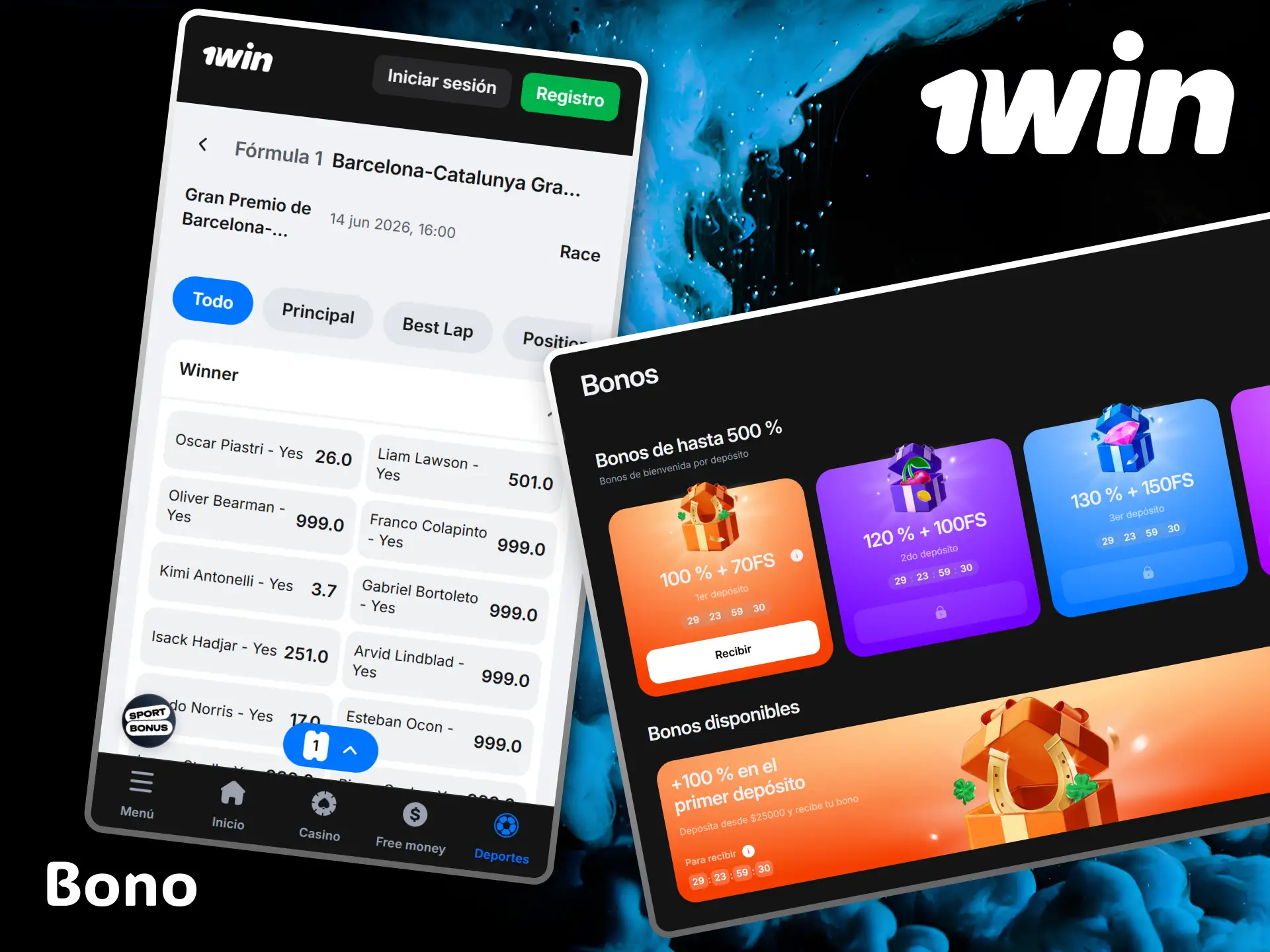 Consigue un excelente bono de bienvenida para tus apuestas de Fórmula 1 en 1win