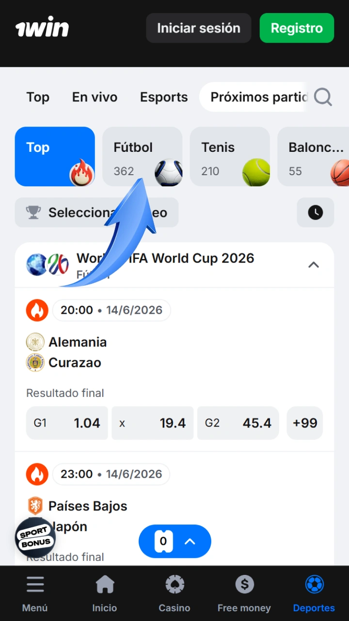 Selecciona fútbol de forma sencilla dentro de la prestigiosa casa de apuestas 1win.