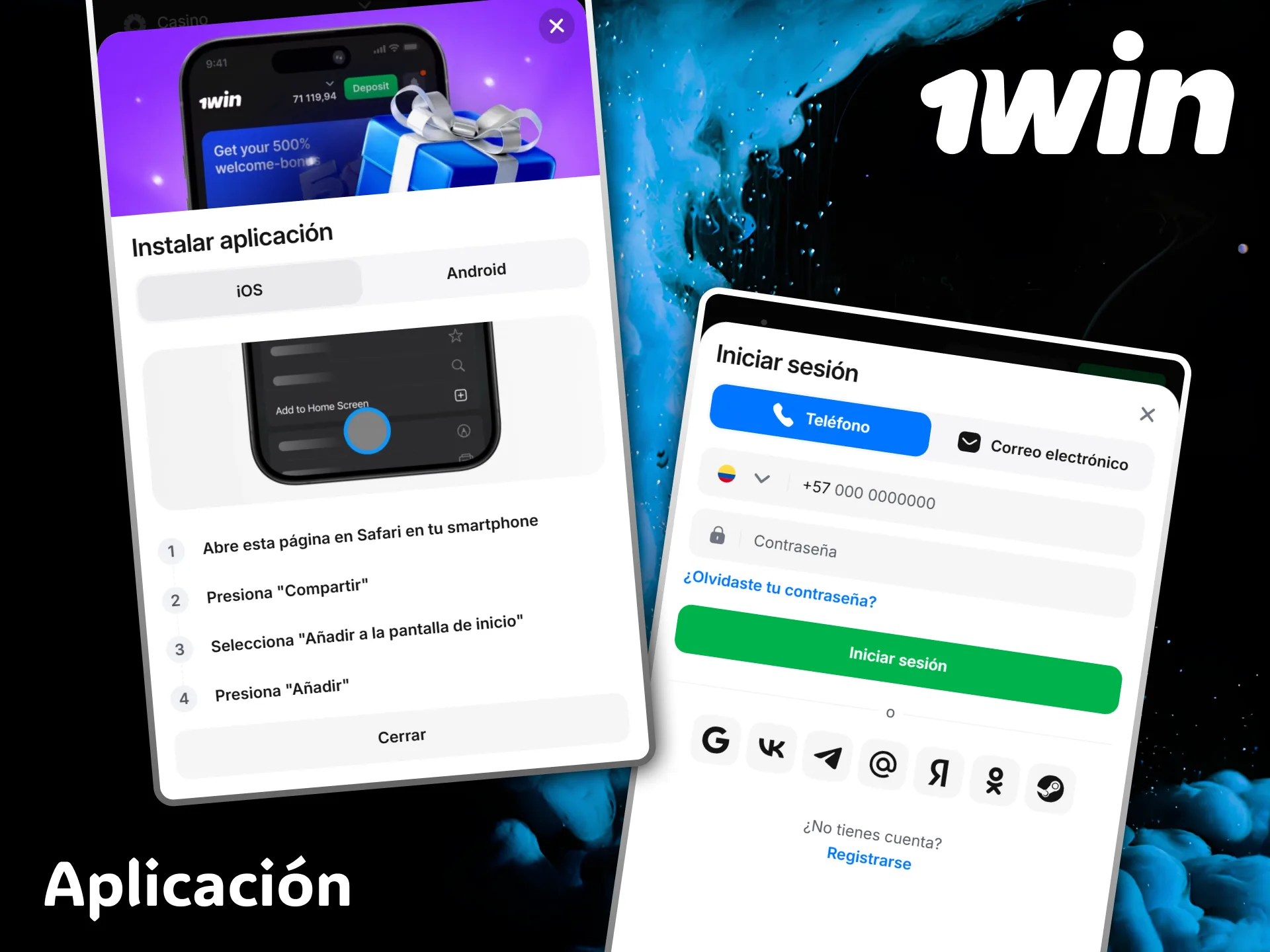 Abre la excelente aplicación móvil de 1win e inicia sesión de forma rápida y protegida.