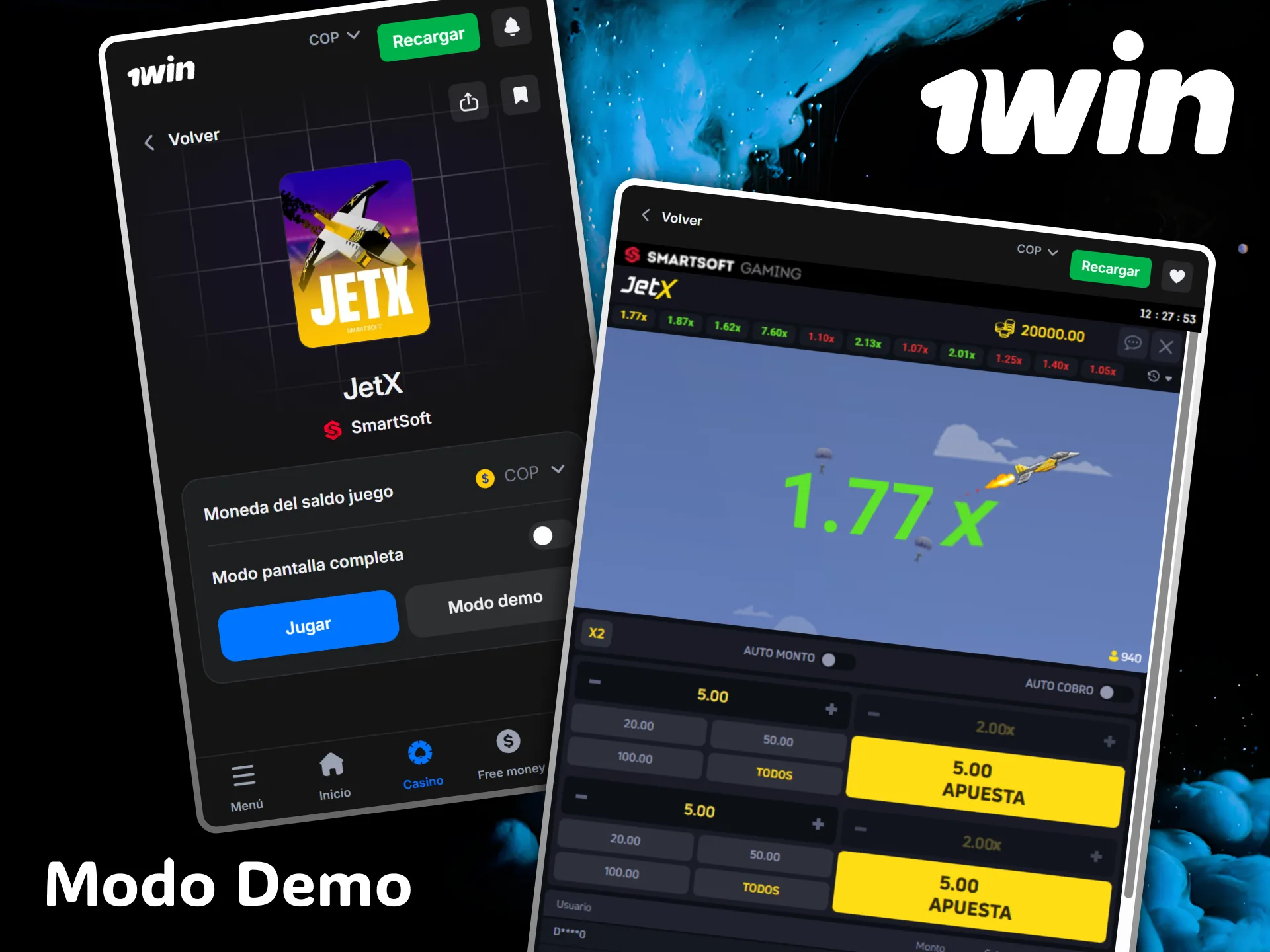 Prueba el modo demo gratuito de JetX para practicar sin riesgos en casino 1win.