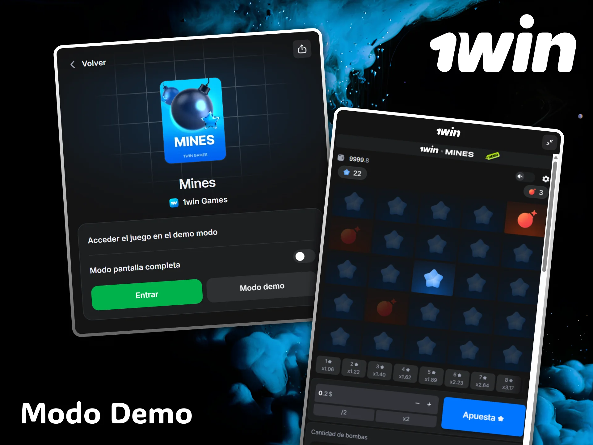Prueba el modo demo gratuito de Mines para practicar sin riesgos en casino 1win.