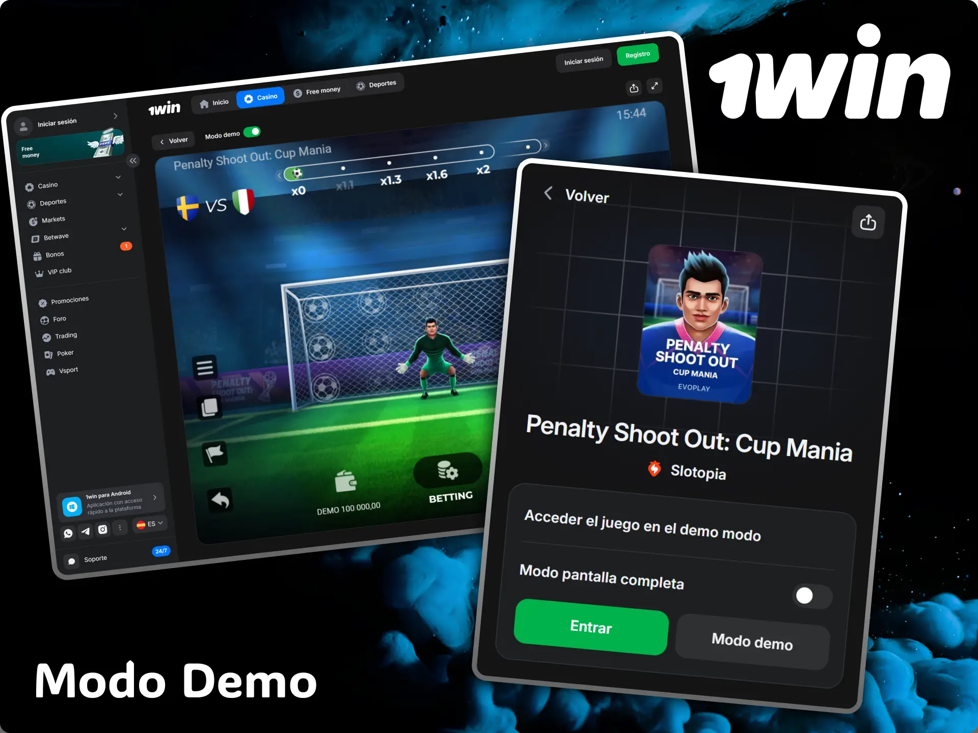 Prueba el modo demo gratuito de Penalty Shoot-out para practicar tus tiros en casino 1win.