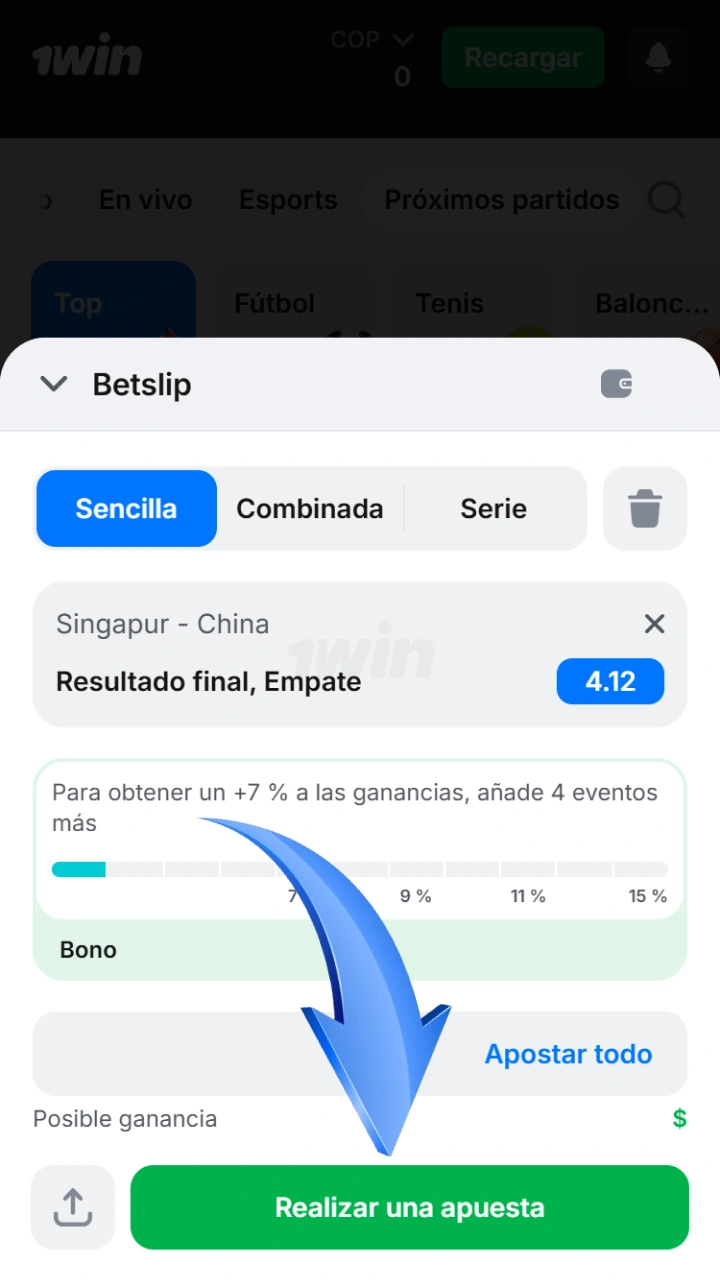Configura tu boleto y realiza una apuesta de manera intuitiva en la plataforma 1win.