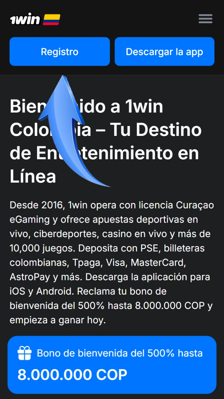 Comienza tu aventura con un solo clic registrándote fácilmente en la plataforma oficial 1win.