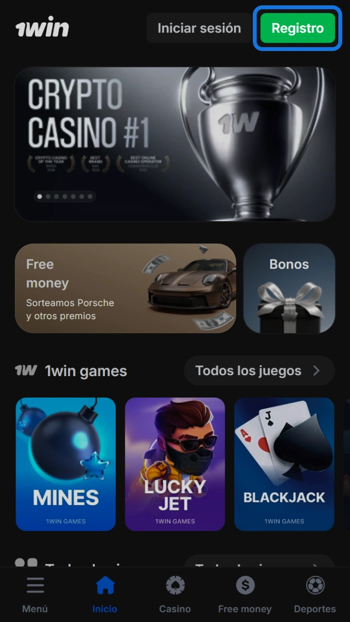 Selecciona el botón de registro en 1win para abrir un mundo de entretenimiento.