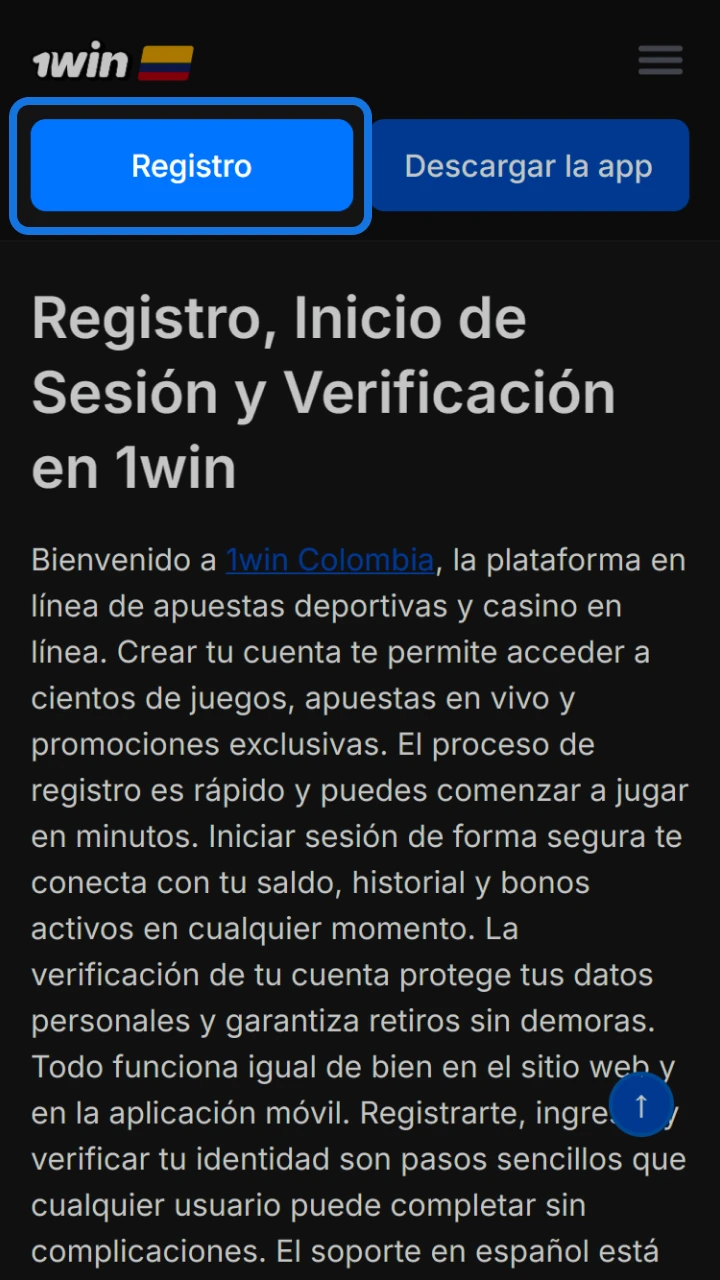 Haz clic en el botón azul de registro para acceder al maravilloso mundo de 1win.