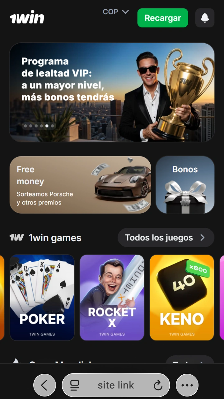 Abre el sitio web oficial de 1win para comenzar a divertirte con Rocket X.