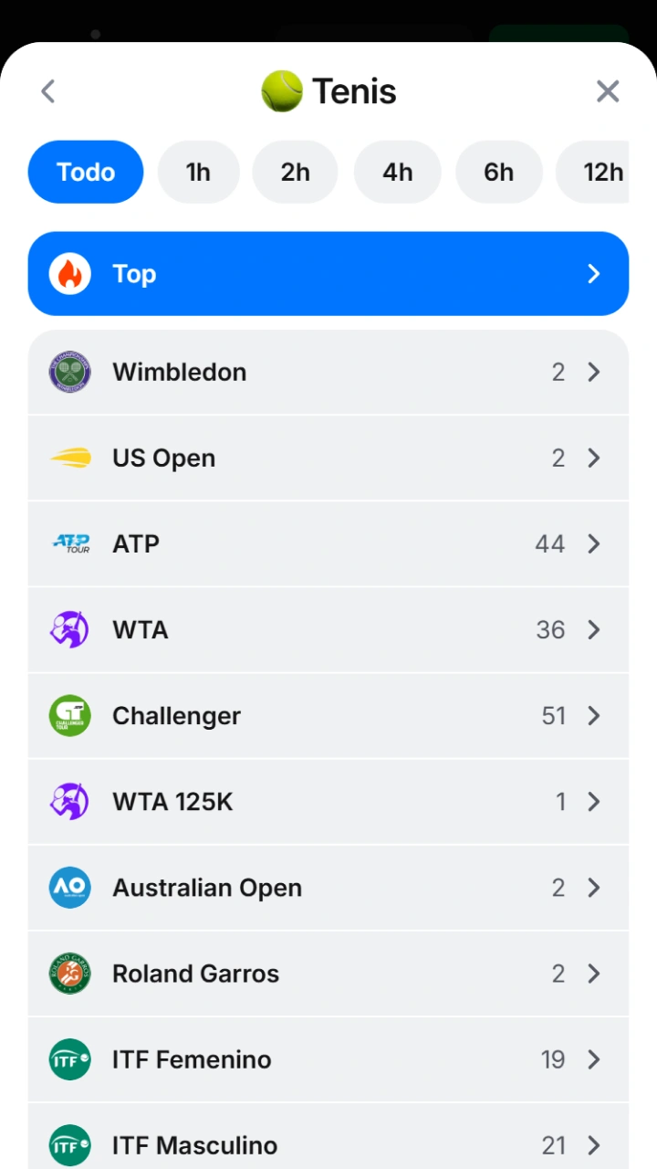 Navega por la lista y elige el torneo de tenis ideal para ganar en 1win.